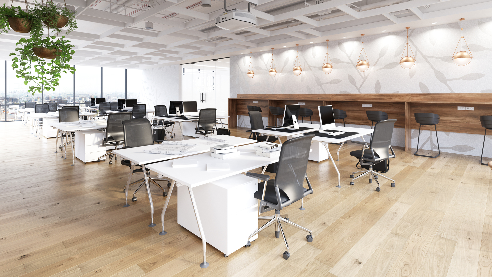 Office interior in light colors.